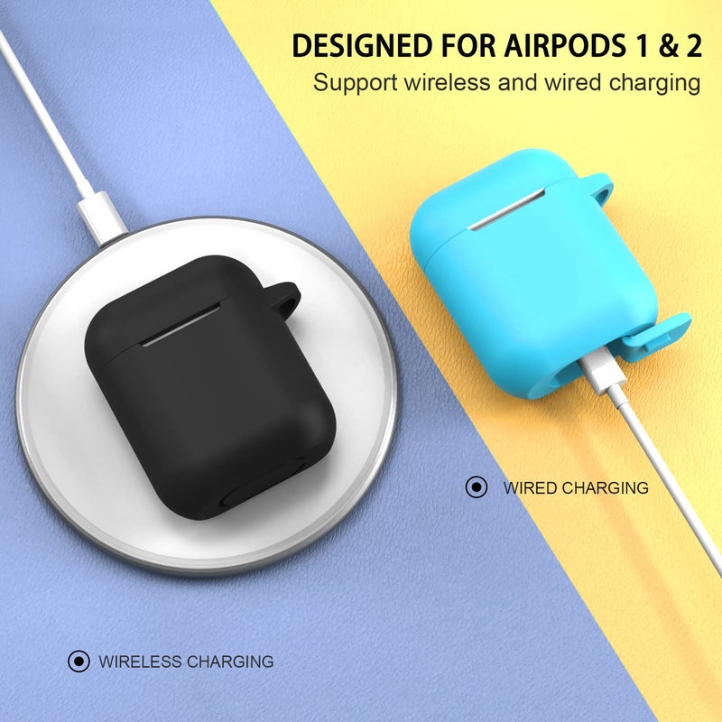 ATUAT Compatible with AirPods Case Cover, Full Protective Silicone Skin Dust-Proof Designed for Apple AirPods 1st 2nd Generation with Keychain, Front LED Visible, Black - Image 4